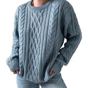 NWT Woolovers Mens Light Blue 100% Wool Aran Fisherman Sweater Winter Storm XXL